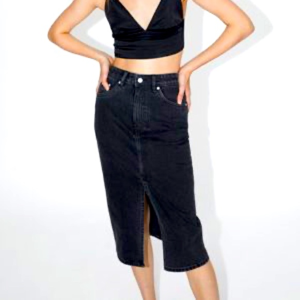 Zara High-Waist Jean Skirt in Black Denim